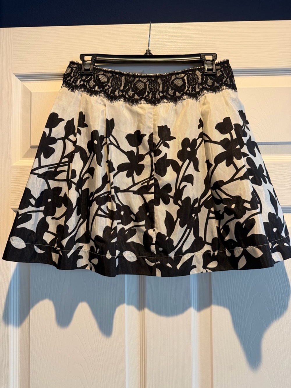 Black & White Floral Silk and Lace Skirt
